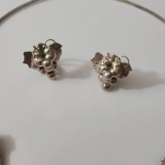 925 Vintage Grapes Taxco Mexico Necklace Earrings Sterling Silver Choker Estate - Picture 8 of 16